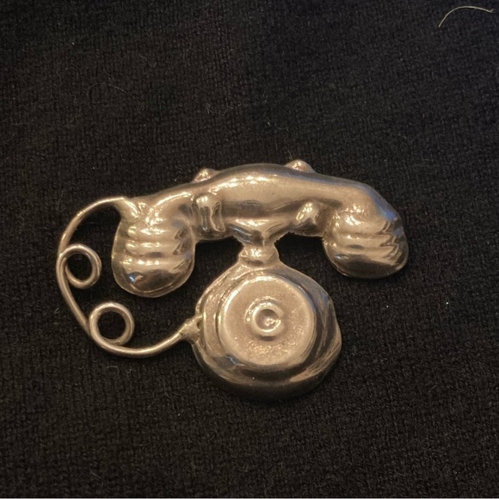 Telephone Brooch Pin Vintage .925 Sterling Silver
